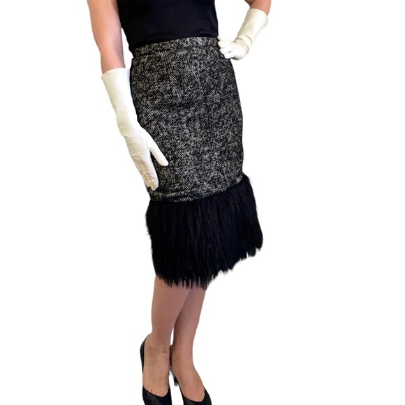 Vintage Dresses & Skirts - Midcentury Tweed Faux Fur-Lined Pencil Skirt - OOAK Vintage
